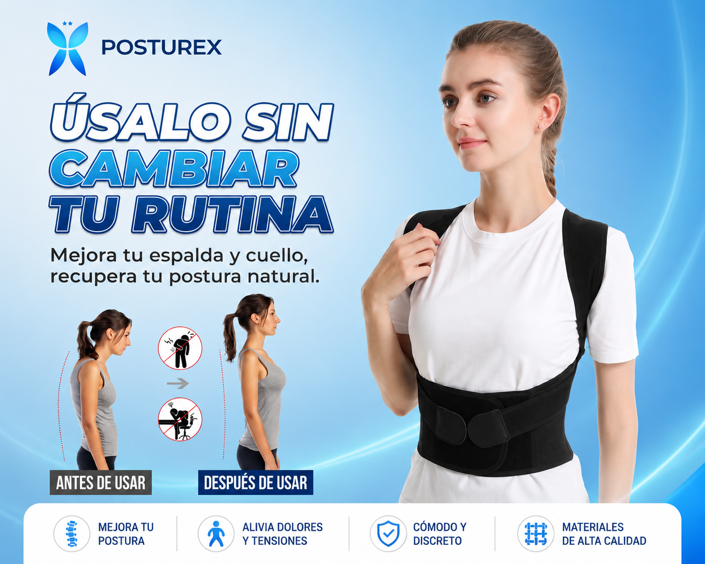 Corrector de Postura Ajustable, Soporte de Espalda y Hombros