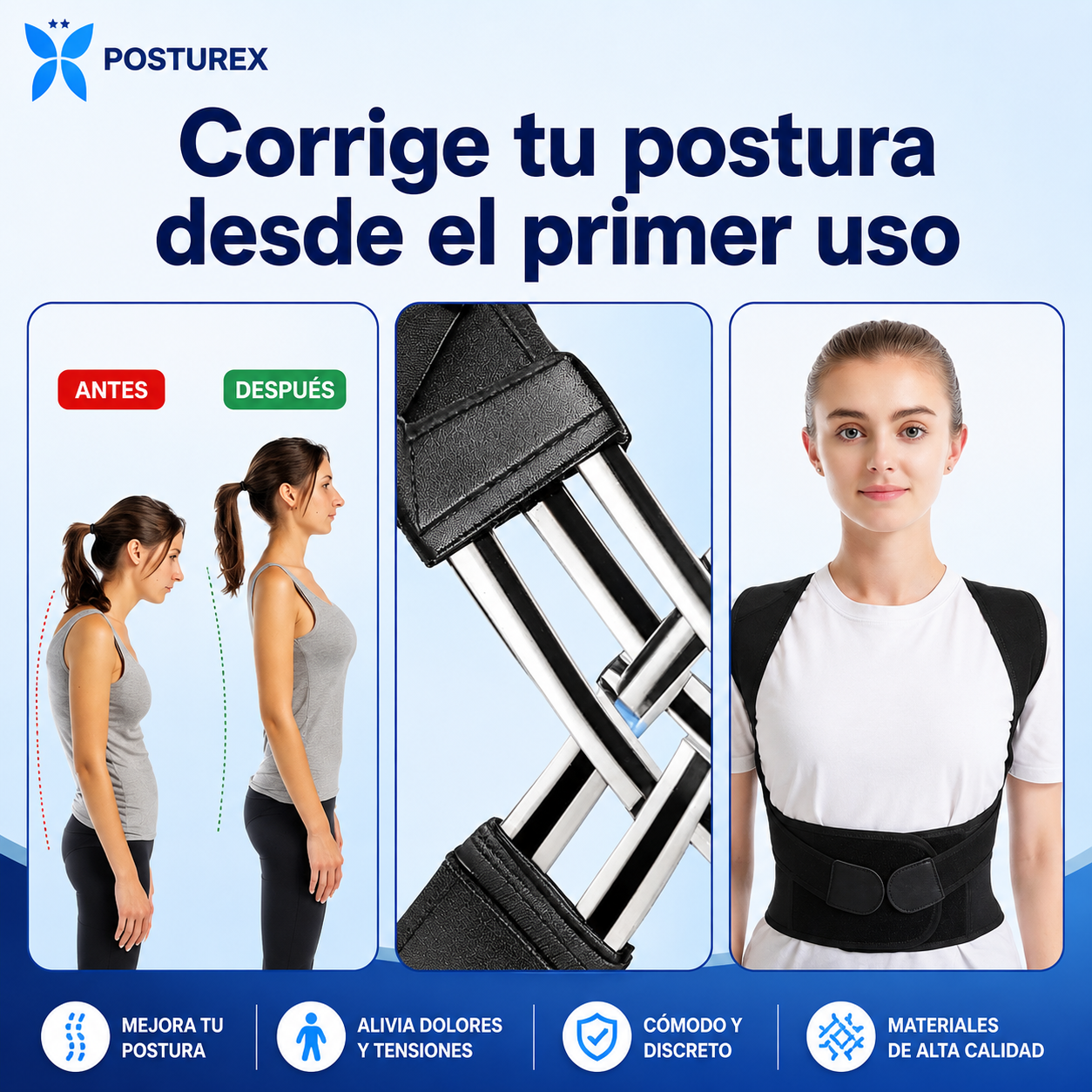 Corrector de Postura Ajustable, Soporte de Espalda y Hombros